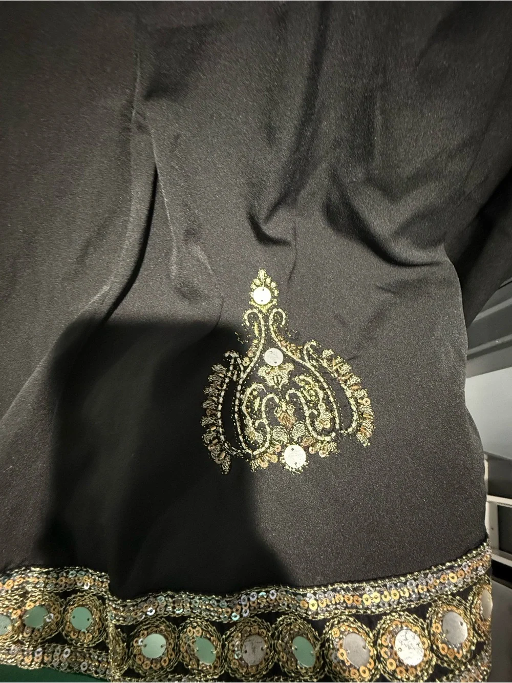 Free People Black Mini Dress with Gold Embroidery